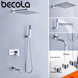 Bathroom Shower Sets Becola The New Design of 3 Functional Water Shower Set Brass Wall Type Concealed Shower 8/10/12/16 Inch Stainless Steel Shower G230525