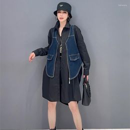 Women's Jackets 2PCS Clothing Outfit Spring Fall Black Shirt And Denim Waistcoat Women Korean Style Jacket