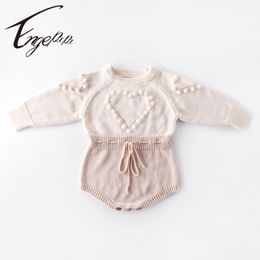 Rompers Engepapa Handmade Love Knitting Long Sleeve Clothes Spring Autumn Toddler Baby Girl Romper born Girls Jumpsuit 230525