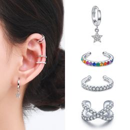 Modian 1 PCS Ear Cuff Real 925 Sterling Silver Rainbow Zirconia Elegant Fashion Clip Earrings For Women Statement Jewellery Gifts