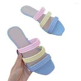 Slippers 2023 Summer Braided Hollow Square Head Flat Bottom Women's Plus Size Colour Matching Beach Sandals And