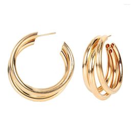 Hoop Earrings LuxHoney Korean Vintage Gold Plated Triple Wire Overlap Cross Geometric Stud For Women OL In Summer Party