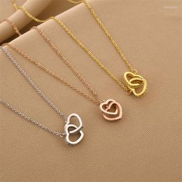 Pendant Necklaces 2023 Trendy Korea Double Love Heart Necklace Women Simple Stainless Steel Lover For Valentine Gift