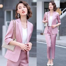 Women's Two Piece Pants Ladies Pink Blazer For Women Business Suits With Pant And Jacket Sets Work Wear Office Uniform Styles