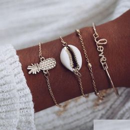 Charm Bracelets Bohemian Shell Letter Set For Women Girl Chain Link Pineapple Bracelet Bangles Female Jewelry 4Pcs/Set Drop Delivery Dhbzb