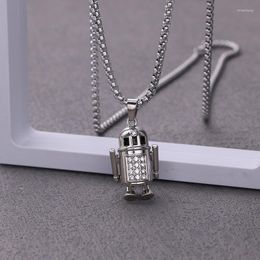 Pendant Necklaces Fashion Cylinder Zircon Robot For Men And Women Gifts Hip Hop Cartoon Characters Sweater Chain Punk Jewelry