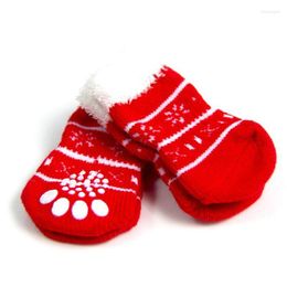 Dog Apparel 4pcs /set Red Pet Socks Anti Slip Thickenning Warm Christmas For Pets Puppy Cat Cute Shoes