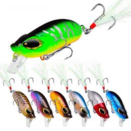 Baits Lures Minnow 55mm 8g mini floating crank artificial hard with feather hook bass fishing trout bait P230525