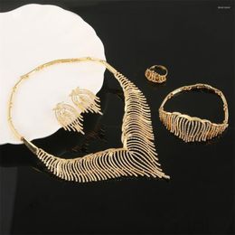 Necklace Earrings Set 24K Gold Colour Ethiopian White Stone Angel Wing Animal Feather Trendy Women Jewellery