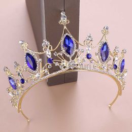 Other Fashion Accessories FORSEVEN Retro Baroque Blue Color Crystal Princess Pageant Diadem Tiaras Crowns Women Bridal Bride Noiva Wedding Hair Jewelr J230525