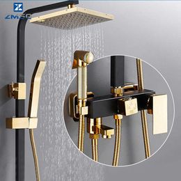 Bathroom Shower Sets Black Golden Shower Faucet Suite Bathroom Bidet Faucet Pressurised Sprinkler Head With Shelf Wall Mounted Multi-Function G230525