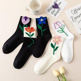 Men's Socks Flower Tulip Autumn Winter Fashion Women Sock Wild Korean Girls Cotton Tide Creative Cute Casual Lady FemaleMen's