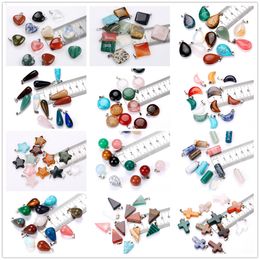 Natural Stone Heart Cross Shape Pendant Quartz Crystal Chakra Reiki Healing Charms For DIY Necklace Earrings Accessories