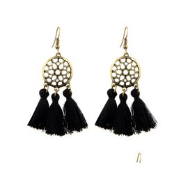 Dangle Chandelier Long Tassel Hanging Earrings Women Girl Boho High Quality Party Jewellery Personality Vintage Hollow Black Earring Dhtzd