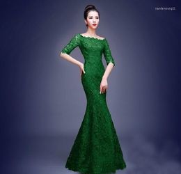 Ethnic Clothing One Shoulder Green Lace Bride Cheongsam Chinese Wedding Dress Qipao Clearance At A Loss