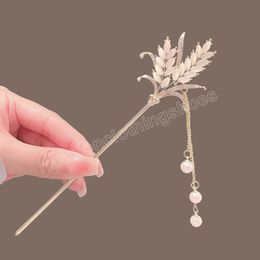 Vintage Chinese Style Hair Stick Tassels Pearls Hairpins Elegant Wheat Hair Pins Women Chopsticks Accessories