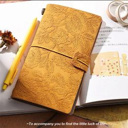 European Style Retro Carved PU Leather Strap Notebook Loose Leaf Notepad Travel Diary A6 Blank/Grid/Lined Paper Portable LLedger