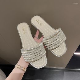 Slippers Pearl Slipper Luxury Designer Shoes Slides For Women Sandals Platform Heels Flat Bottom Cool Female Home Wholesale 2023