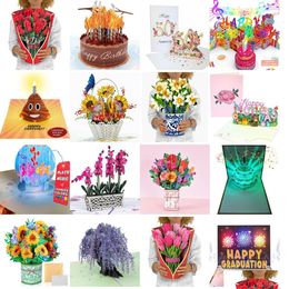 Greeting Cards Musical Birthday Card Large Blowable Led Light Candle 3D Popup With Happy Music Cheers Sound Various Li Dh7Jz