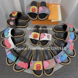 Pool Pillow Flat Comfort Mule Slides Front Strap Slippers Fashion Printing Sandals Slippers