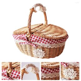 Dinnerware Sets Wicker Storage Baskets Lids Picnic Bin Flowers Red Plaid Basket Gingham