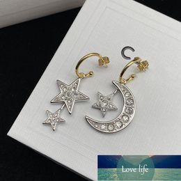 Moon Asymmetric Full Diamond Earrings Women Hong Kong Style Fairy Silver Stud Earrings Wholesale