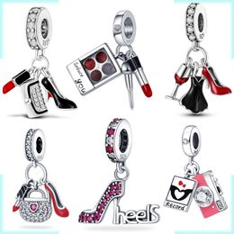 2023 New 925 Sterling Silver Pandora Dangle Charm Family Love Eiffel Tower Camera Travel Dream Coffee Cup Sparkly Heels Charm Fit Pandorajoias Bracelet Gift