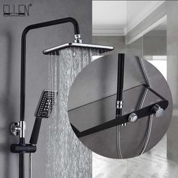 Bathroom Shower Sets Black Rain Shower Faucet Set Wall Rainfall Shower Faucets Storage Bath Mixer Tap Hot Cold with Hand Shower EL3902 G230525