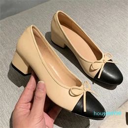 Sandals High Heels Shoes Woman Basic Pumps 2023 Fashion Two Tone Stitching Round Bow Work Shoe Fashion Party Women Shoes