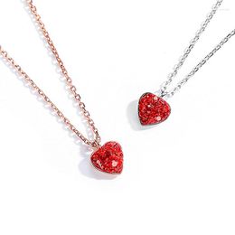 Chains GUH16 Little Red Heart Necklace Female 925 Silver Clavicle Chain Simple Personality Niche Design