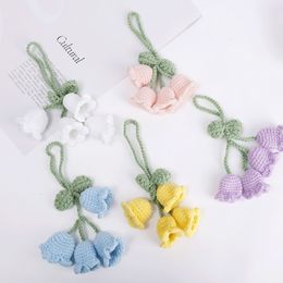 New Handmade Weaving Flower Wind Chimes Keychain Lanyard Knitting Anti-lost Ring Buckle Car Keyring Girl Bag Pendant Jewelry