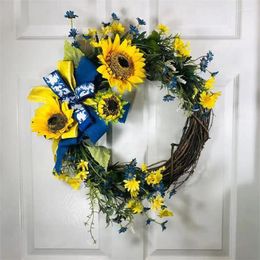 Decorative Flowers Door Wreath Spring With Plastic Artificial Yellow Sunflowers Front Garland Ornaments For Outdoor Indoor