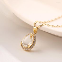 Pendant Necklaces Korean Transparent Crystal Water Drop Women Trendy Stainless Steel Female Clavicle Chain Jewellery Wholesale