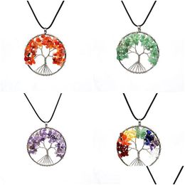 Pendant Necklaces Tree Of Life Natural Crystal Stone Leather Rope Chain Fashion Jewellery For Women Men Drop Delivery Pendants Dhk2E