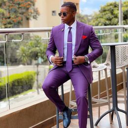 Men's Suits Purple Men's Suit One Button Blazers Set For Wedding Slim Fit Male Tuxedos 2 Pieces Jacket And Pants Peaked Lapel Groom Wear