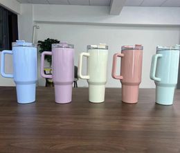 Wholesale 40oz Sublimation Handle Tumblers Colorful Blank Stainless Steel Water Bottles Double Insulated Heat Transfer Cups Glasses Mugs A12