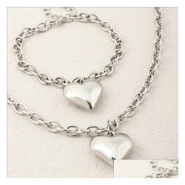 Bracelet Necklace Sier Glossy Love Heart Necklaces Bracelets Jewellery Sets Gsfs004 Fashion Women Gift Set Drop Delivery Dhnot