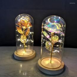 Decorative Flowers Galaxy Eternal Flower Rose In Glass Light Up Enchanted Dome Lamp Christmas Valentine's Day Gifts With Fairy String