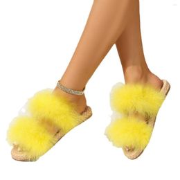 Slippers Comfortable Sandals For Women Fluffy Flat Women's Kawaii Shoes Summer 2023 Luxury Furry Casual Round Toe Home Indoor