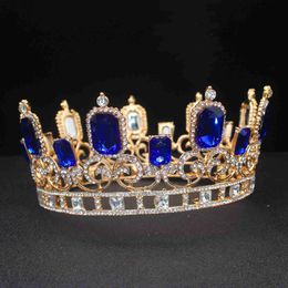 Other Fashion Accessories Large Round Crystal Tiara Crown King Queen Headpiece Men Women Diadem Pageant Wedding Bride Hair Jewelry Accessories J230525