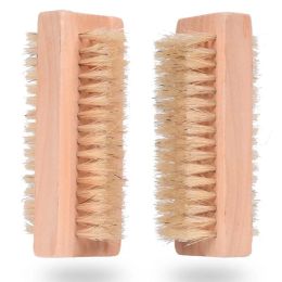 Natural Boar Bristle Brush Wooden Nail Brush Foot Clean Brush Body Massage Scrubber Make Up Tools 0525