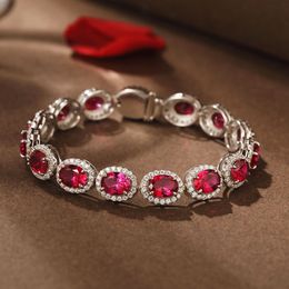 Luxury 100% Real 925 Sterling silver Ruby Diamond Bangle Bracelet Wedding Bracelets For Women Bridal Charm Party Jewelry
