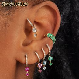 KEYOUNUO Gold Silver Filled Drop Hoop Earrings For Women Earcuffs Colourful Zircon Dangle Earrings Fashion Jewellery Wholesale