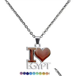 Pendant Necklaces Fashion I Love You Letters Thermochromic Heart Necklace Woman Party Jewellery South American Stainless Steel Sier Ch Dhwi1