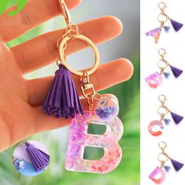 A-Z Purple Gradient Initials Keychain Tassel Wishing Bottle Pendant 26 Letters Keyring Women Handbag Ornament Car Key Party Gift