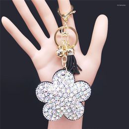 Keychains Flower Crystal Bag Keyring For Women White Gold Color Tassel Key Chain Christmas Gifts Jewelry Llavero Mujer K2513S01