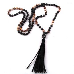 Pendant Necklaces Fashion Jewellery Semi Precious Stones 108pc Multi Stone Knotted Yago Necklace Crystal Link Long Tassel