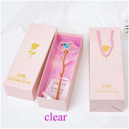 Decorative Flowers Wreaths Color Box With Valentine 24K Gold Foil Plated Rose Creative Gifts Lasts For Lovers Wedding Christmas Da Dht48