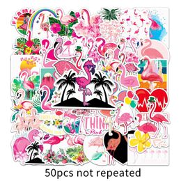 50Pcs Cartoon Flamingo Stickers Pack Waterproof Vinyl Stickers Non-random for Car Bike Luggage Laptop Skateboard Scrapbook Water Bottle Decal