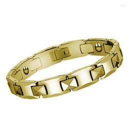 Link Bracelets Tungsten Bracelet Healthy Scratch-resistant Electroplated Gold Color Black Gallstone Couple